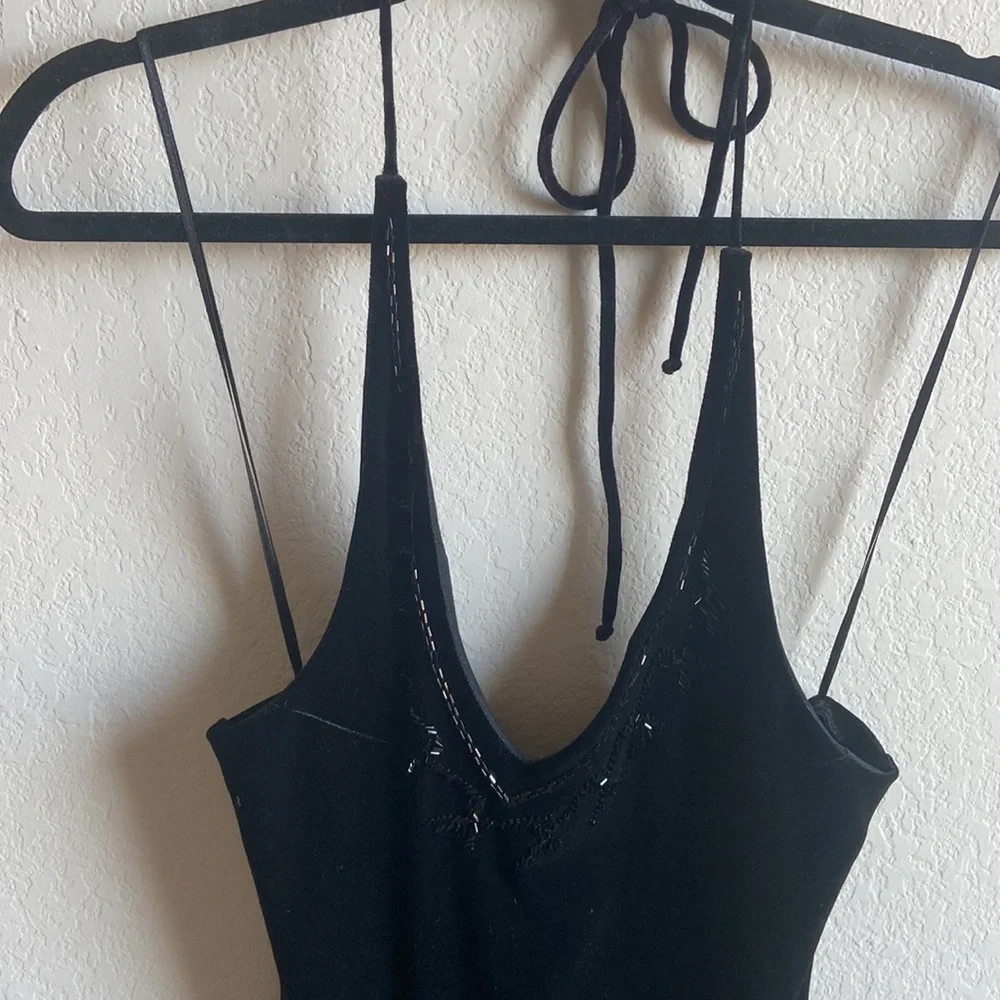 VINTAGE Y2K black halter tie velvet dress - Picture 4 of 12